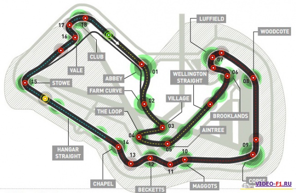 Конфигурация трассы Формулы-1 гран-при Великобритания, город Сильверстоун, с 2011 года